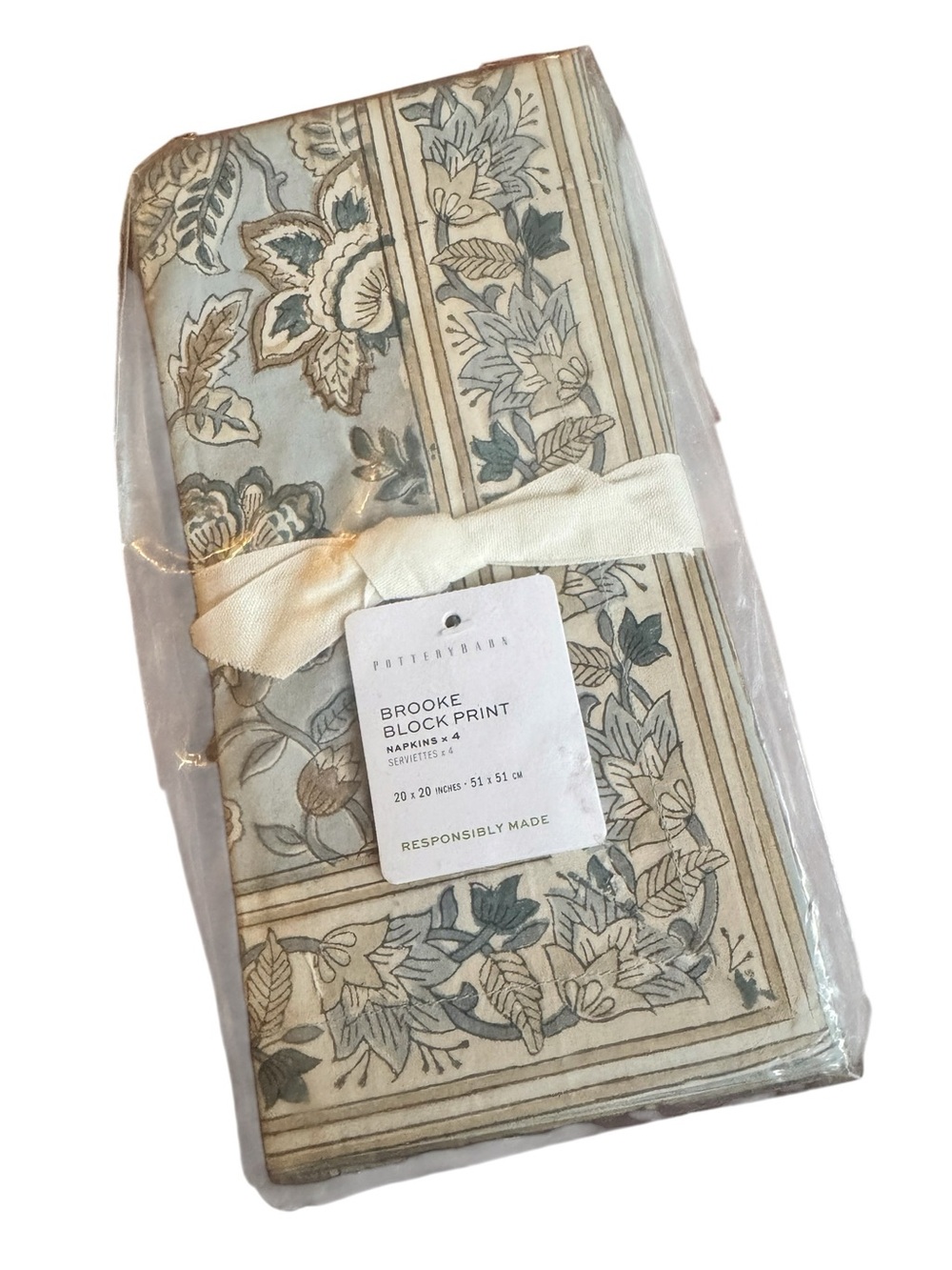 Pottery Barn Brooke Block Print Napkins - Blue and Cream